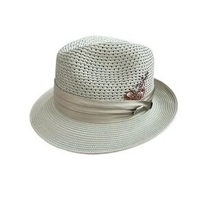 Stacy Adams Fedora Hat Mens XL Olive with Olive Band Feathers Polybraid Classic